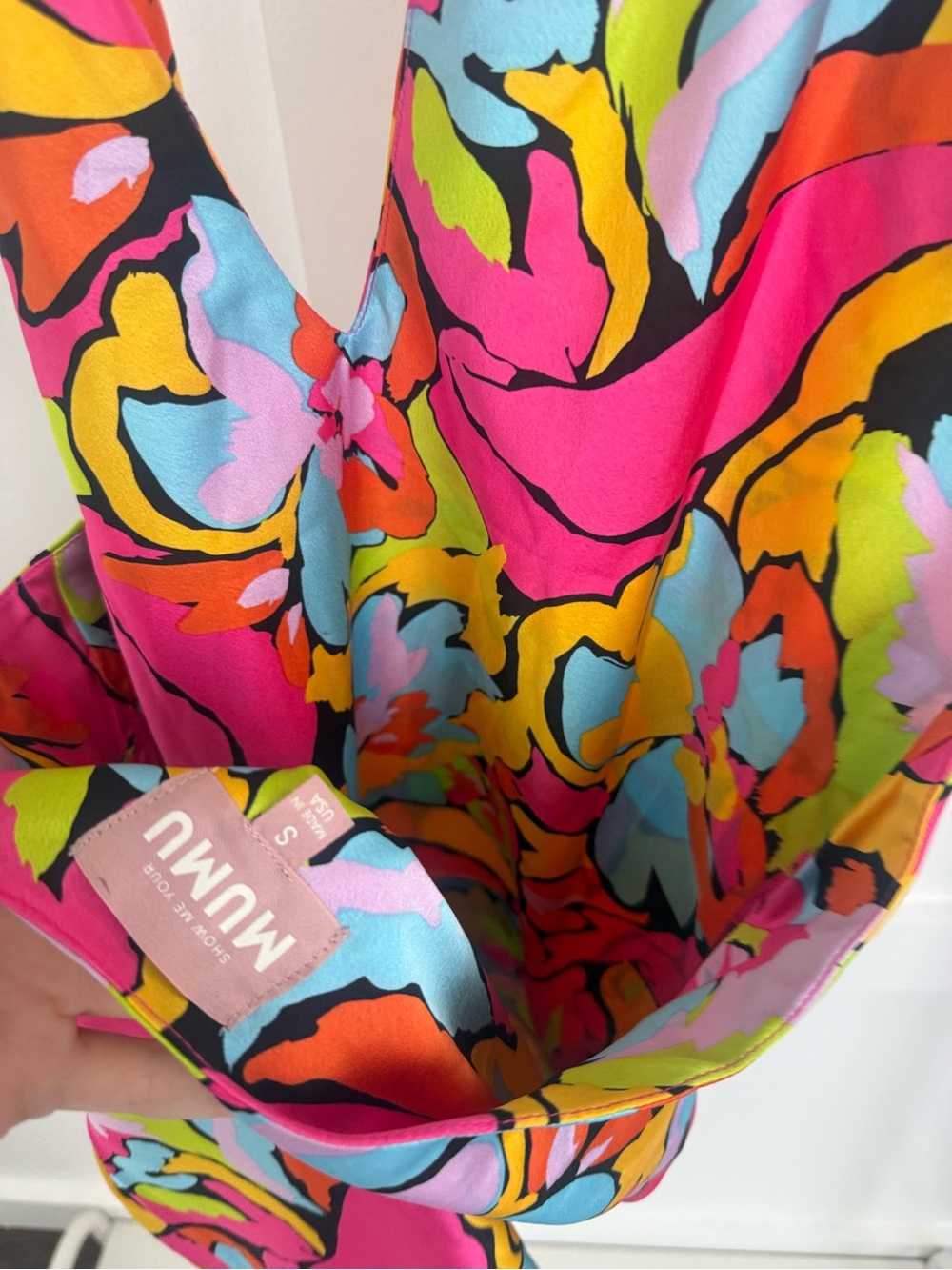 Show Me Your Mumu Jasmine Halter Mini Dress Colorful Floral Satin - Picture 3 of 3